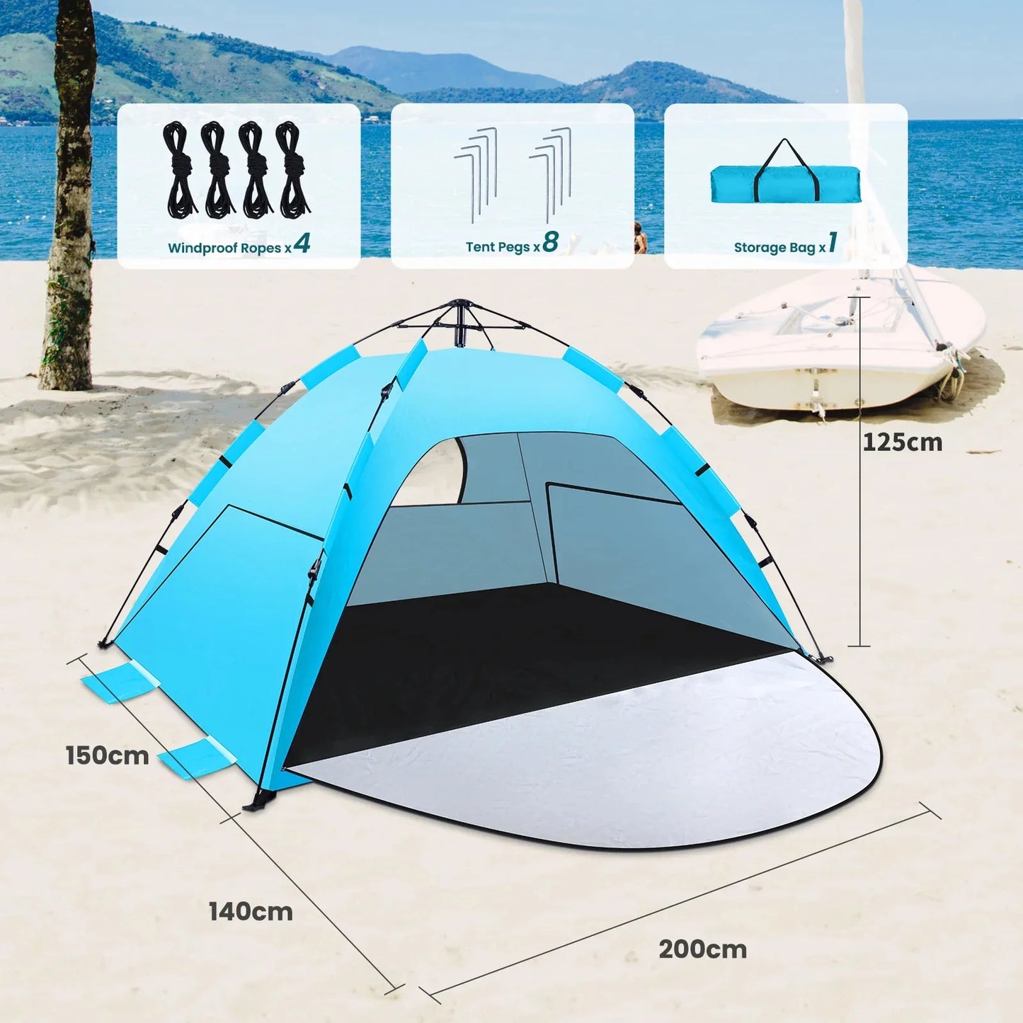 Automatic Rainproof Sunshine-proof Instant Pop-Up Beach Tent Sun Shelter with UPF 50+ UV Protection,Lightweight Easy Setup Portable Beach Canopy Portable Foldable Sun Shelter for Camping,Hiking,Fishing, Outdoor,Family Beach V