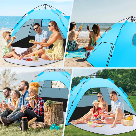 Automatic Rainproof Sunshine-proof Instant Pop-Up Beach Tent Sun Shelter with UPF 50+ UV Protection,Lightweight Easy Setup Portable Beach Canopy Portable Foldable Sun Shelter for Camping,Hiking,Fishing, Outdoor,Family Beach V