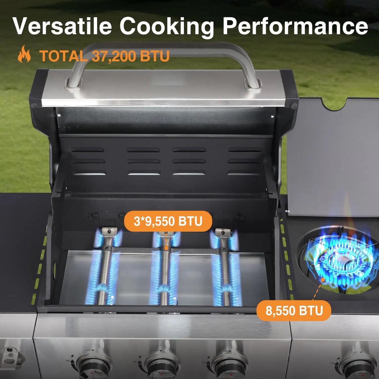3 Burner Propane Gas Grill, Outdoor BBQ Grill with Side Burner, Barbecue Grill with Cast Iron Grate, Outdoor Gas, Customized