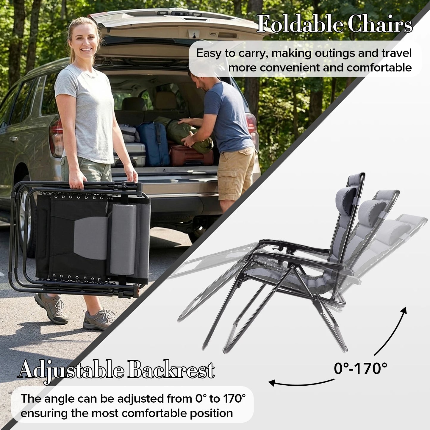 JHK Oversized Zero Gravity Cotton Padded Reclining Chair Foldable Lounge Chair with Adjustable Pillow Cup Holder For Patio