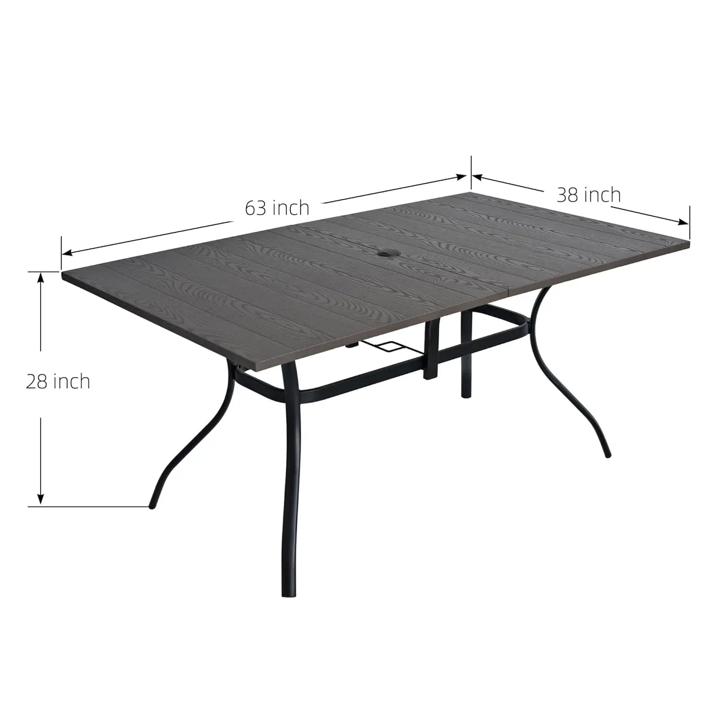 Rectangle Metal Dining Table with Umbrella Hole 6-Person Patio Garden Poolside 57in Brown, Customized