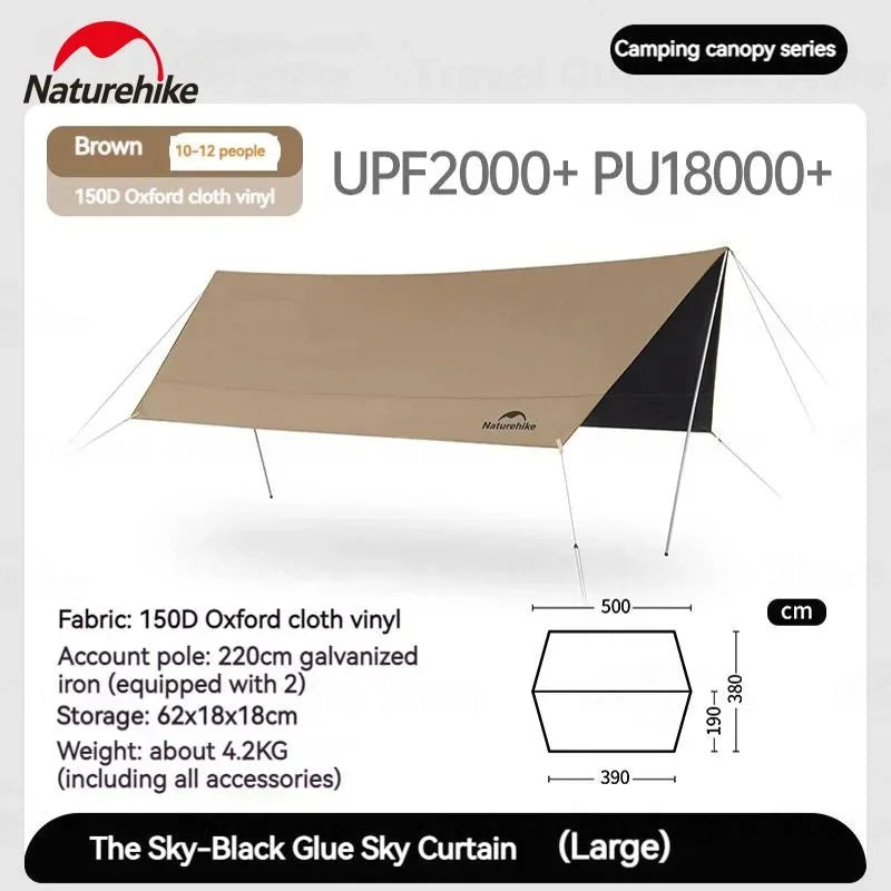 Naturehike Large Camping Waterproof Canopy Camping Sun Shelter Summer Anti-UV UPF2000+ Family Ourdoor Park Beach Tent Tarp