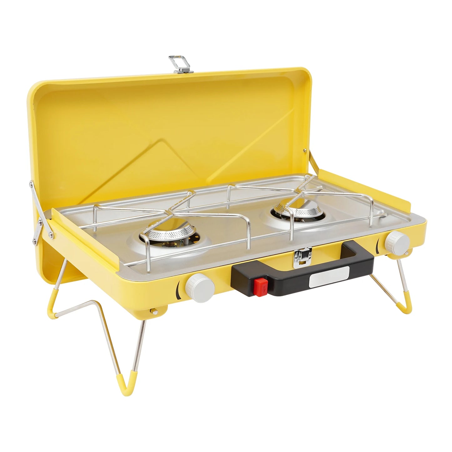 2-Burner Camping Stove 3500W, Portable Gas Grill with Piezoelectric Ignition & Windshield for Outdoor BBQ Picnic