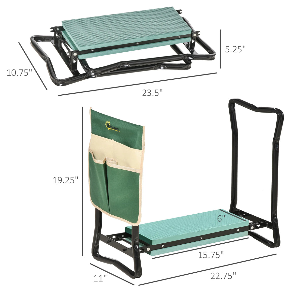 Folding Garden Kneeler Stool Bench Thick Kneeling Pad with Large Tool Pouch