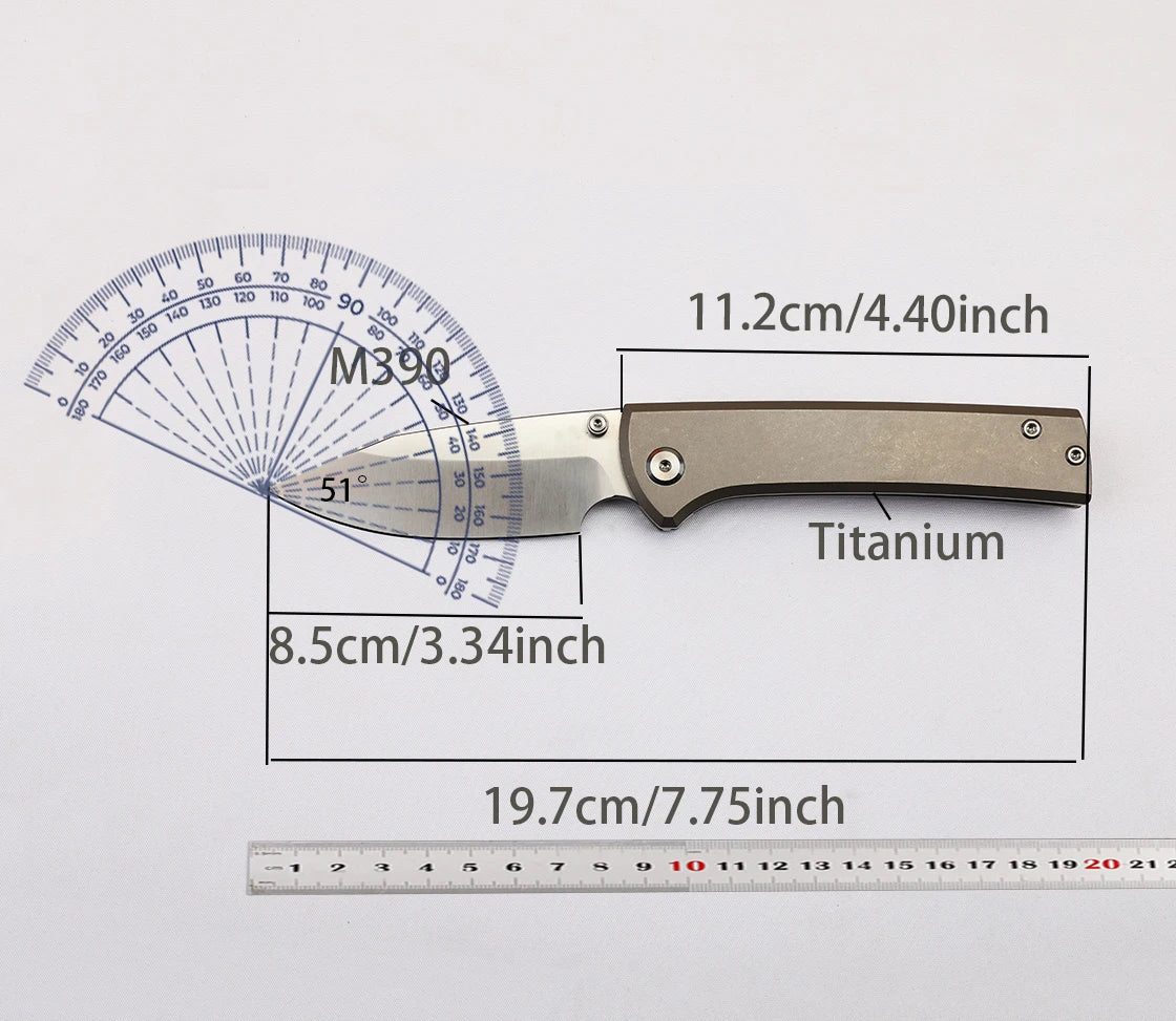 New M390 Steel Folding Knife Titanium Alloy Handle High Hardness Sharp Knife Outdoor Camping Survival Portable EDC Fruit Knife