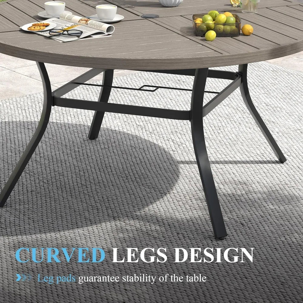60" Round Patio Table with Umbrella Hole, All Weather Metal Outdoor Dining Table for 8, Outside Table, Customized