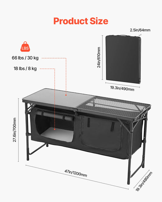 SucceBuy Camping Kitchen Table Outdoor Cooking Table Aluminum Lightweight Portable Cook Station for BBQ Party Picnic RV Travel