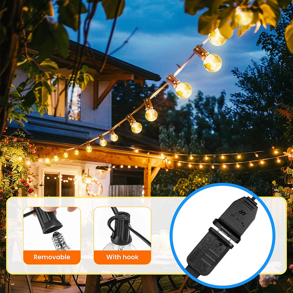30M/15M/7M G40 LED Globe String Lights Outdoor with US Plug, Bright Plastic Waterproof Bulbs For Party Garden Garland Lamp