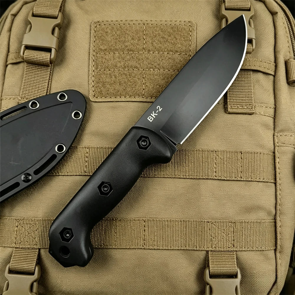 KA-BAR BK2 Hunting Fixed Blade Knife 8Cr13Mov Blade Nylon Fiber Handle with Secure-Ex Sheath Camping Knives EDC Pocket Tool