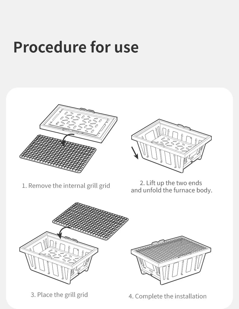 Naturehike Camping Charcoal Grill for IGT Table Portable Folding Barbecue Grill with Tongs Outdoor Car Cooking BBQ Rack