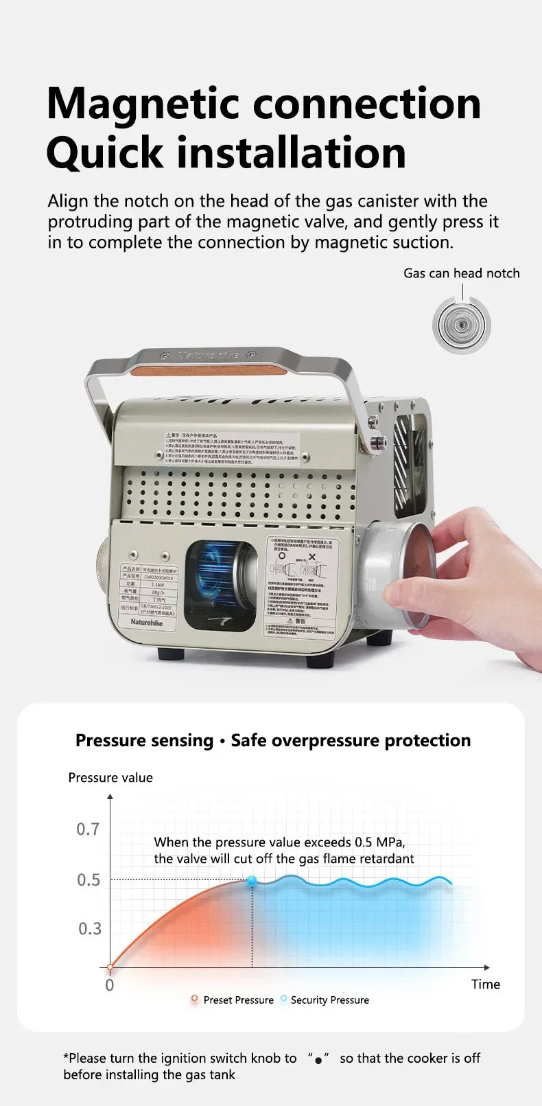 Naturehike Camp Heater Portable Space Heater for Indoor & Outdoor Use Camping Mini Cassette Heating Stove