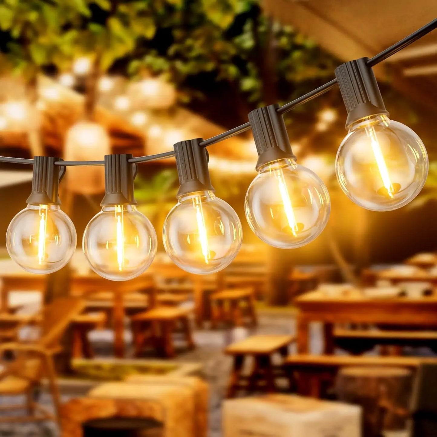 30M/15M/7M G40 LED Globe String Lights Outdoor with US Plug, Bright Plastic Waterproof Bulbs For Party Garden Garland Lamp
