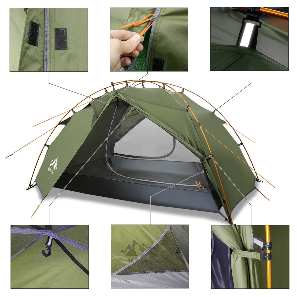 Night Cat Backpacking Tent 2 Person Lightweight Camping Tent with Foldable Pole, Lightweight Fast Setup Double Layers Waterproof Ultralight Tent Compact 7x4.4ft - Two Doors