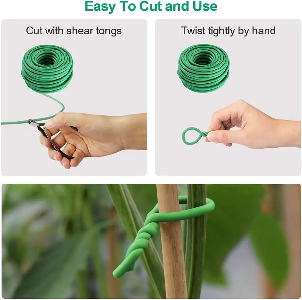 Garden Plant Twine Green Cable Ties Flexible Bendy Vine Support Twist Ties Reusable Plant Branches Rubber Coated Steel Wire