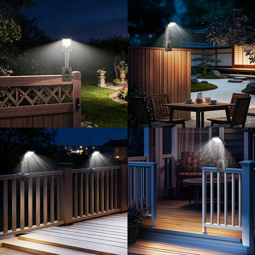 2/4PCS Clip On Solar Lights Outdoor with Motion Sensor, IP65 Waterproof, 3 Mode Clamp Solar Lights for Fence Deck Gutter Camping