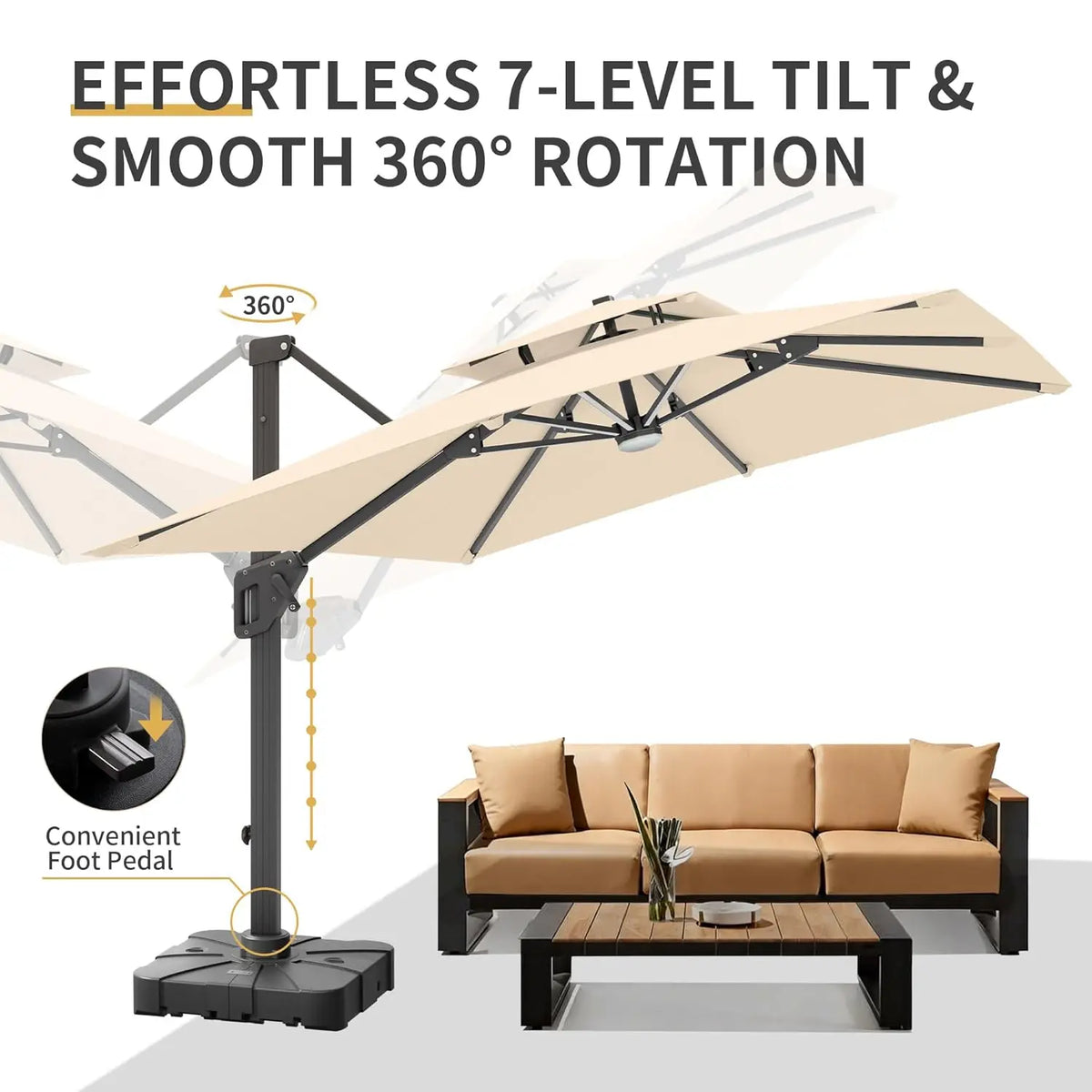 10 X 13 FT Cantilever Patio Umbrella with Base Included & Led Lights Outdoor Rectangle Offset Large Double Top, Customized