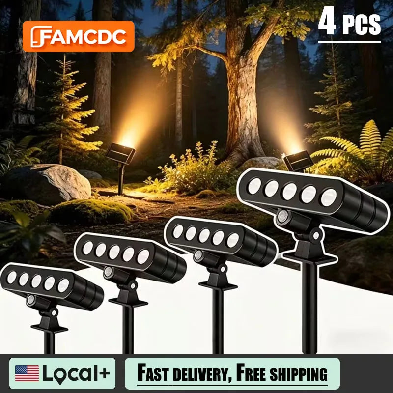 4 PACK Solar Outdoor Spotlights 1200mAh Lawn Flag Lights Landscape LED Ground Lights Walkway Driveway Landscape Camping Li-ion 18650 battery Gardens Trees And Courtyards Pathway Lights Lamp