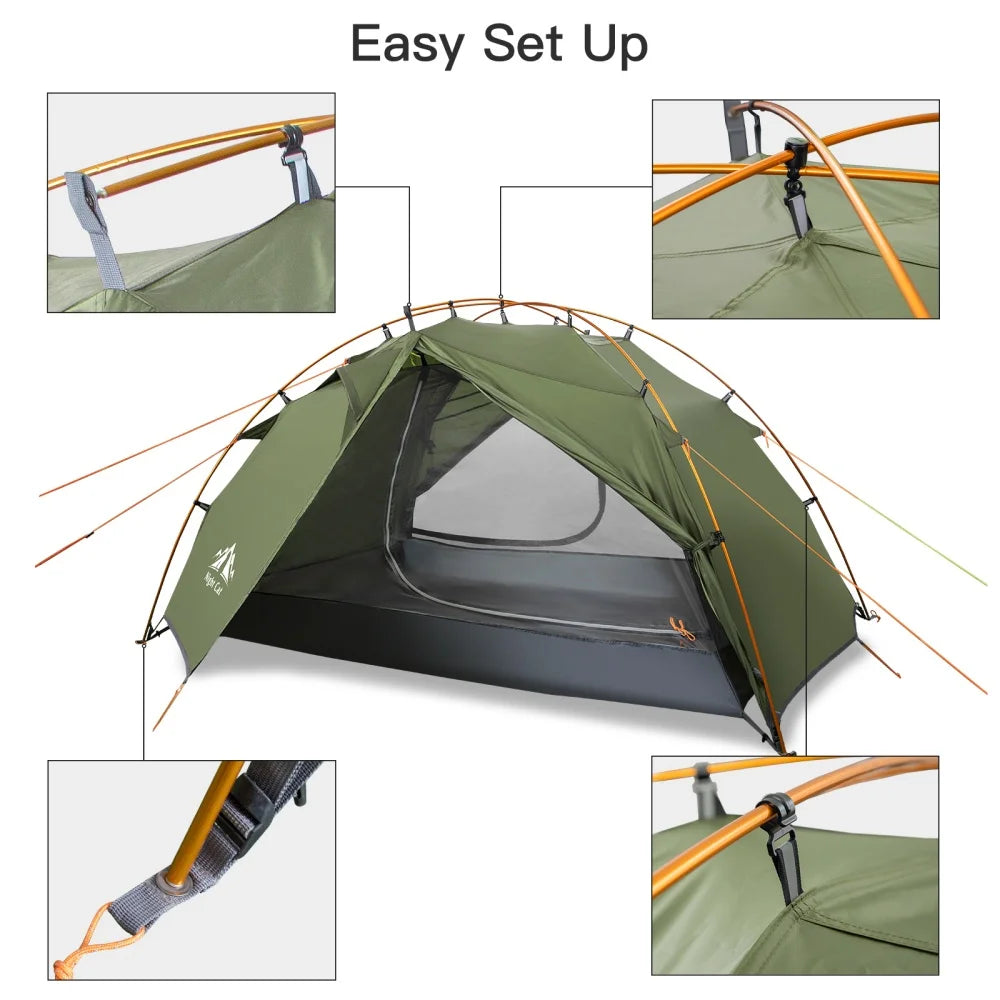Night Cat Backpacking Tent 2 Person Lightweight Camping Tent with Foldable Pole, Lightweight Fast Setup Double Layers Waterproof Ultralight Tent Compact 7x4.4ft - Two Doors