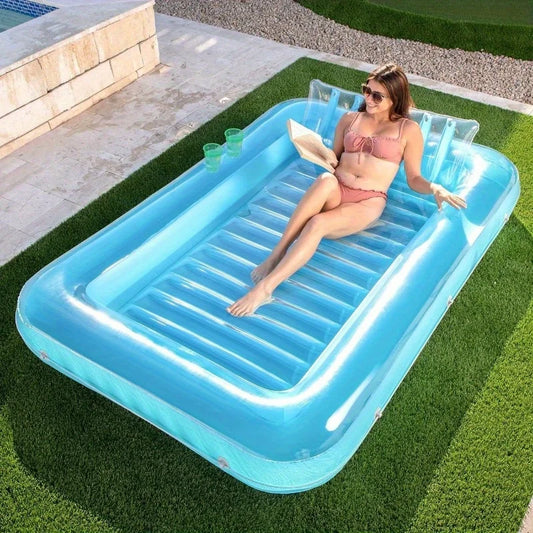 Inflatable Tanning Pool Lounger Float 85" x 57" Extra Large Pool Floats Adult with Pillow Sunbathing Bed Lounge