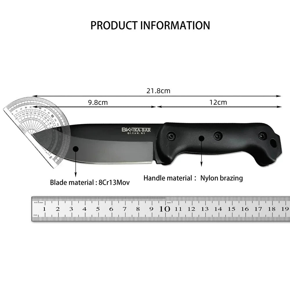 KA-BAR BK2 Hunting Fixed Blade Knife 8Cr13Mov Blade Nylon Fiber Handle with Secure-Ex Sheath Camping Knives EDC Pocket Tool