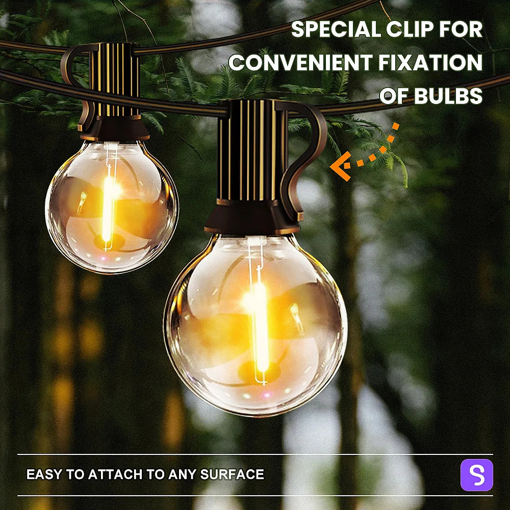 30M/15M/7M G40 LED Globe String Lights Outdoor with US Plug, Bright Plastic Waterproof Bulbs For Party Garden Garland Lamp