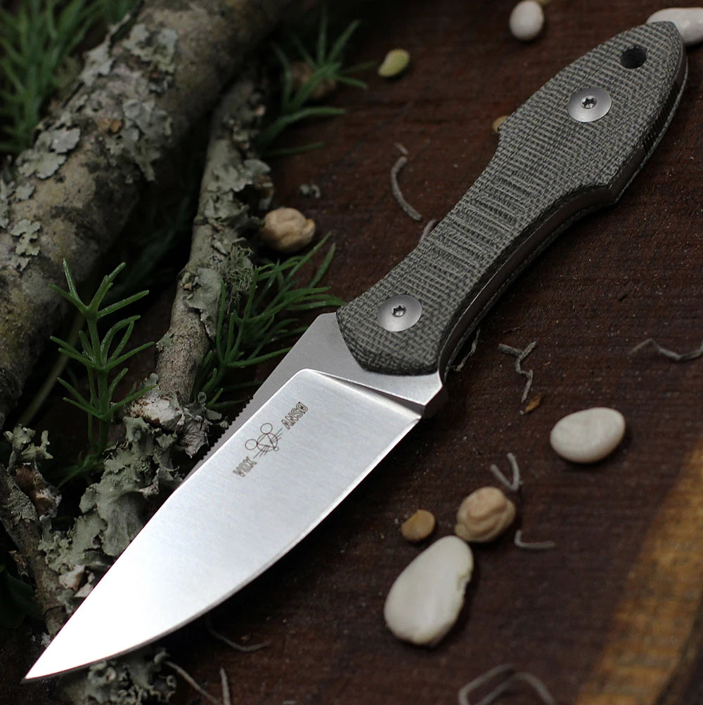 GiantMouse GMF3 Fixed Blade Knife Satin Drop Point Blade with Leather Sheath Outdoor Camping Hunting Portable Straight Knives