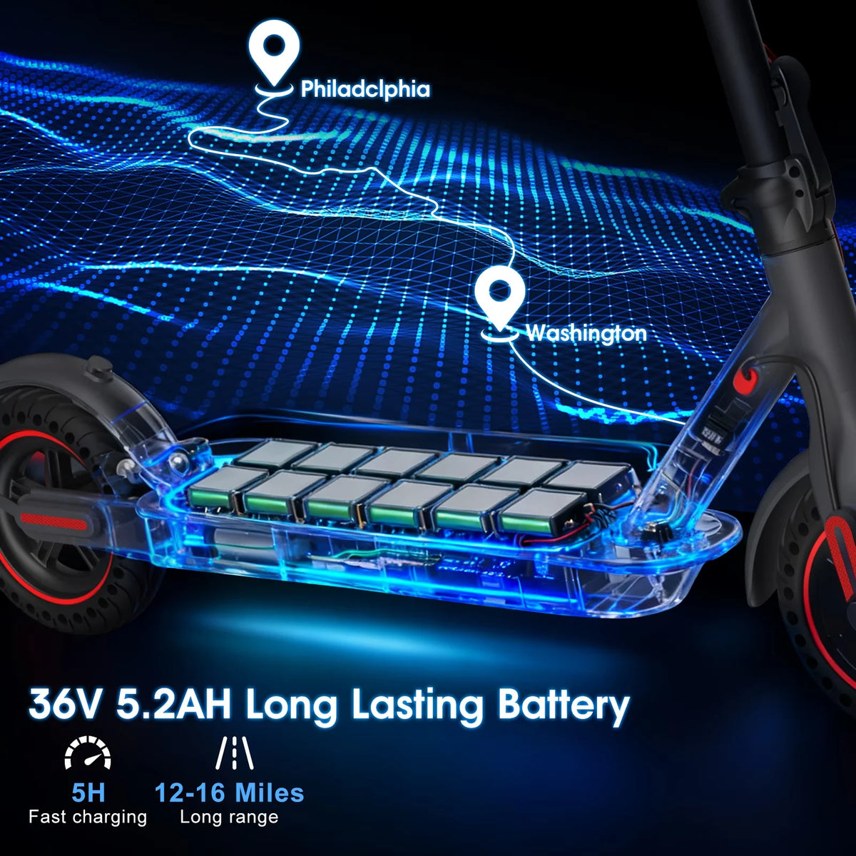 OBX Foldable 8.5'' Electric Scooter for Commuting 36V 350W Motor Escooter 16 Miles Long Range Smart Adult Electric Scooter for APP