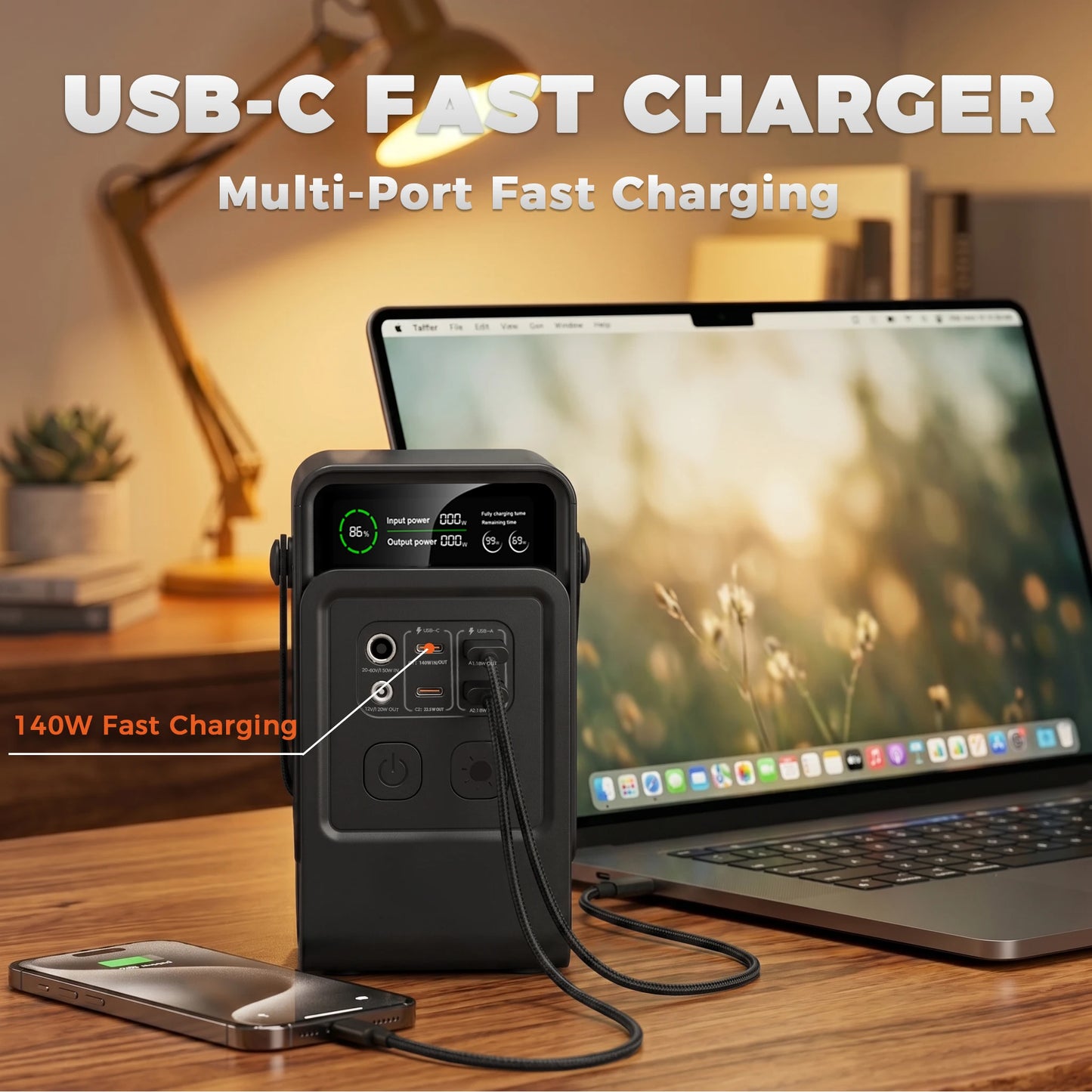 CTOLITY 200W Power Station Camping 192Wh Lifepo4 Power Bank 60000mAh Portable Charger Battery Emergency Power USB TYPE-C Port