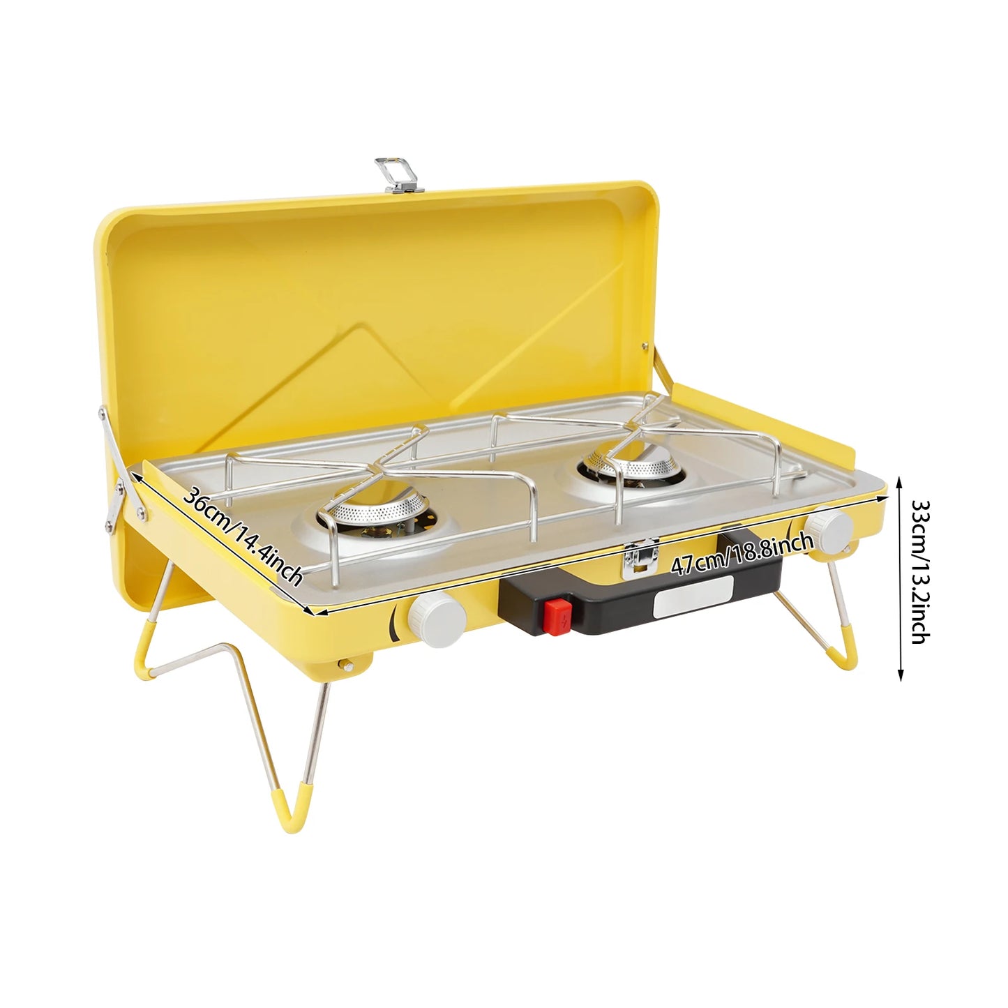 2-Burner Camping Stove 3500W, Portable Gas Grill with Piezoelectric Ignition & Windshield for Outdoor BBQ Picnic