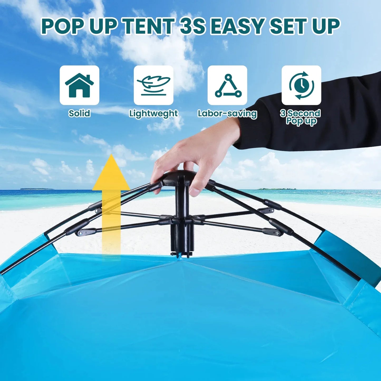 Automatic Rainproof Sunshine-proof Instant Pop-Up Beach Tent Sun Shelter with UPF 50+ UV Protection,Lightweight Easy Setup Portable Beach Canopy Portable Foldable Sun Shelter for Camping,Hiking,Fishing, Outdoor,Family Beach V