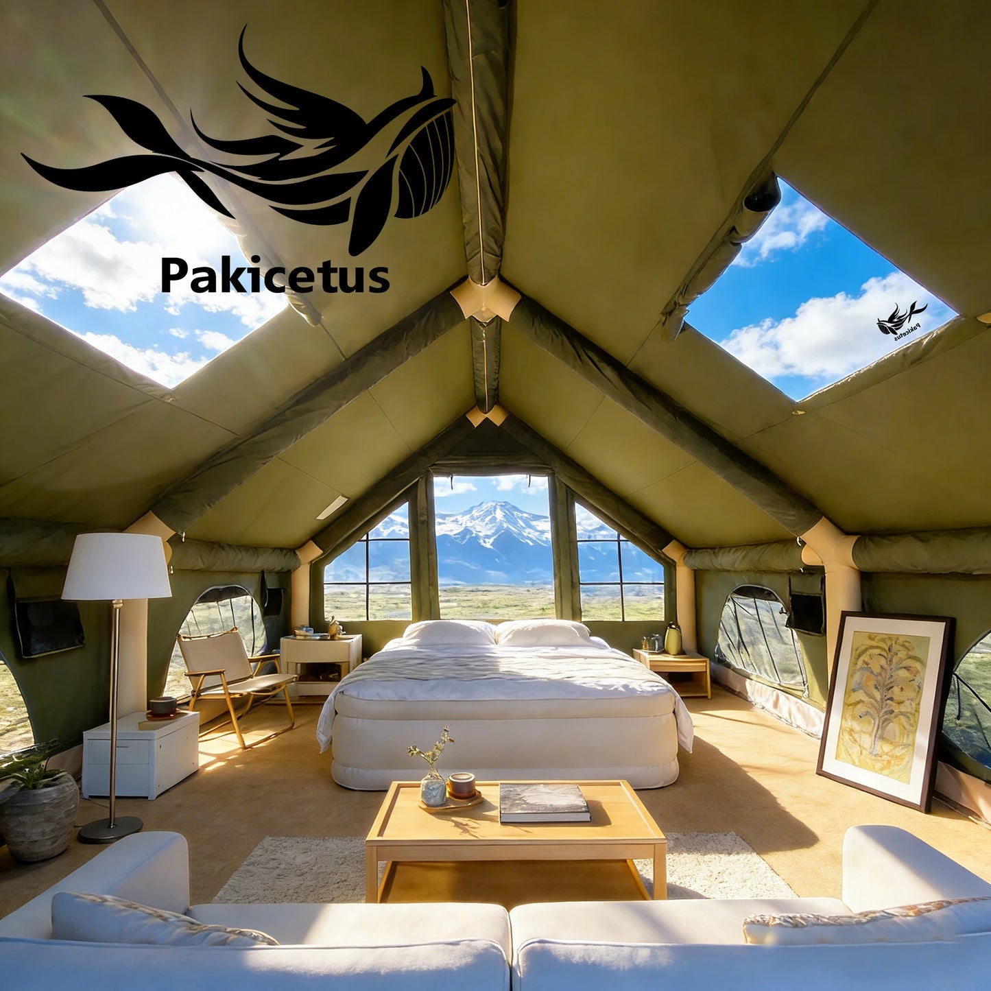 PAKICETUS Large Luxury Inflatable Camping Tent with Manual Hand Pump, Easy Setup 4 Season Anti-Snow Spacious Family Shelter, Weatherproof Air Tent for Outdoor Camping, Backyard Party & Wilderness Adventure