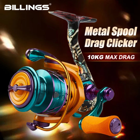 BILLINGS Spinning Fishing Reel 10KG Max Drag 5.2:1 Gear Ratio with Anti-Reverse 1000~6000 Spinning Reels for Saltwater Freshwater  Bass Trout Fishing