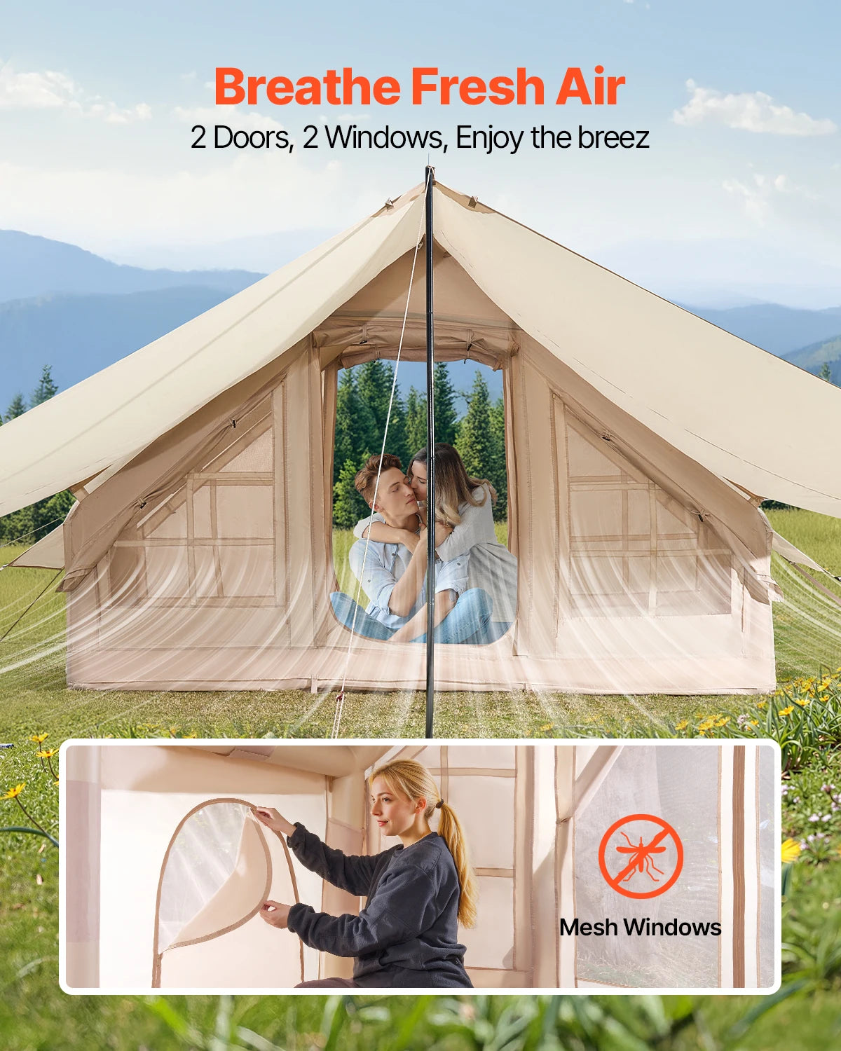 SucceBuy Inflatable Tents for Camping 3-5 Person Easy Setup Blow Tent with Hand Pump 300D Oxford Tent with Doors & Mesh Windows