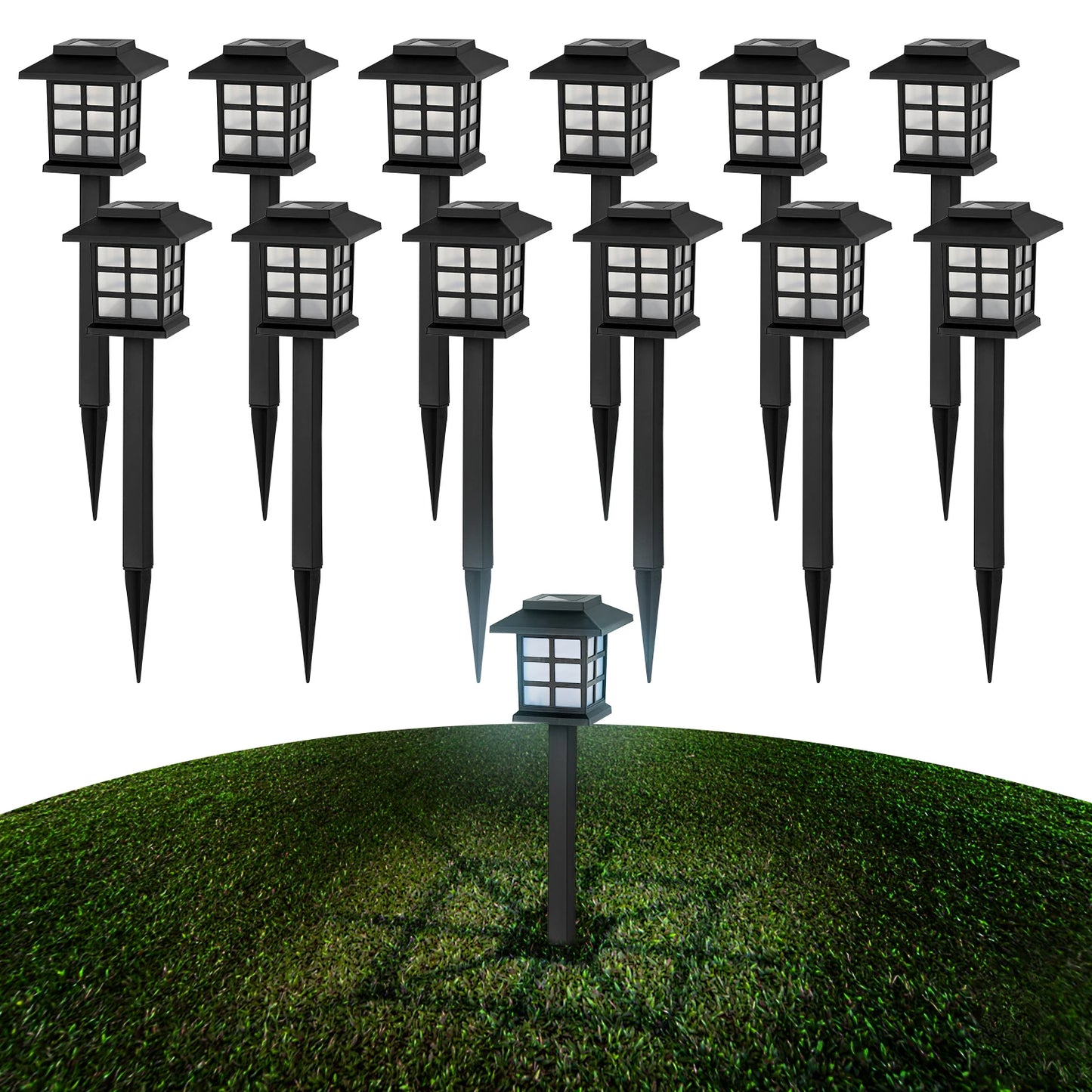 12 Pieces Set Solar Ground Plug Lights Small House Style White Light Outdoor Garden Lighting