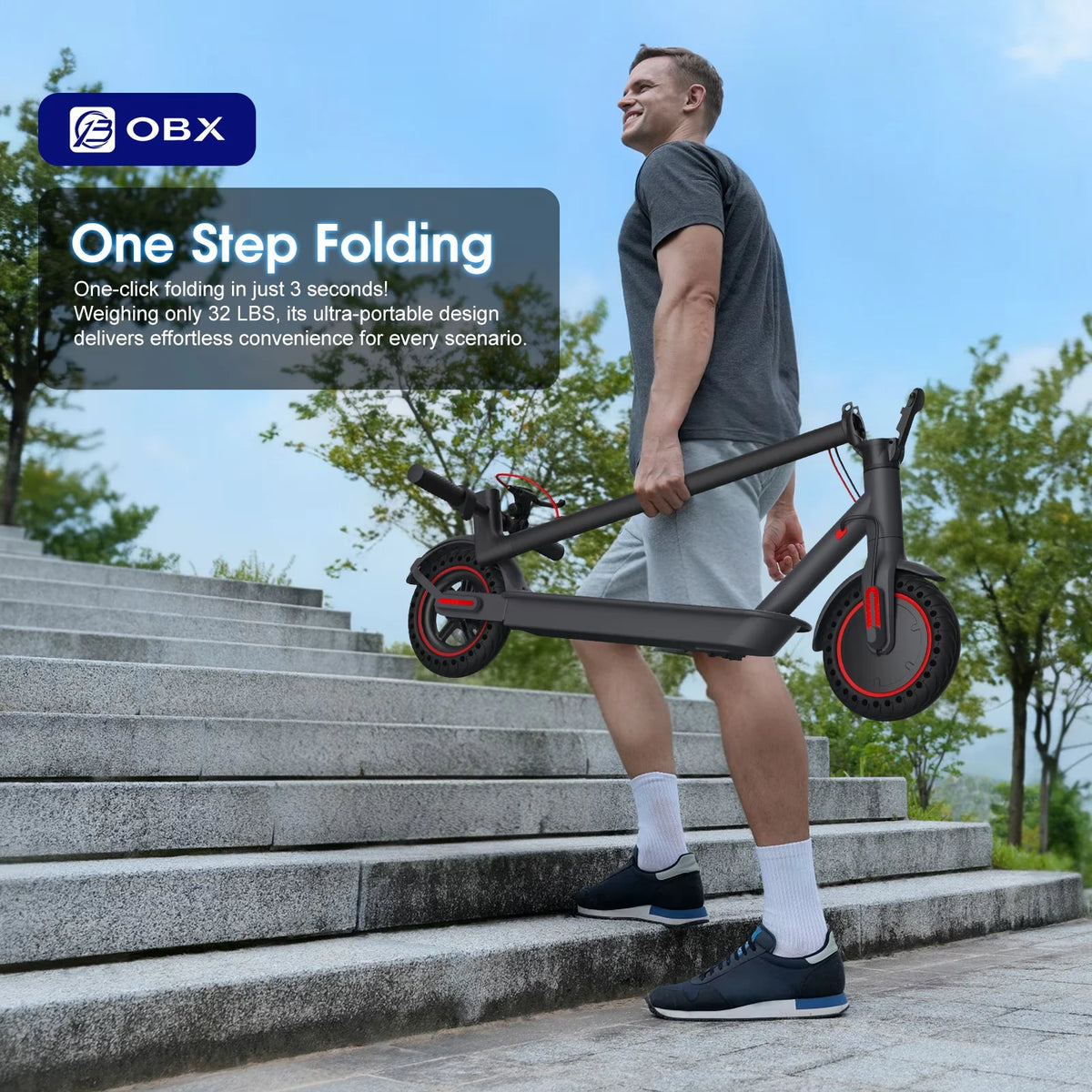 OBX Foldable 8.5'' Electric Scooter for Commuting 36V 350W Motor Escooter 16 Miles Long Range Smart Adult Electric Scooter for APP