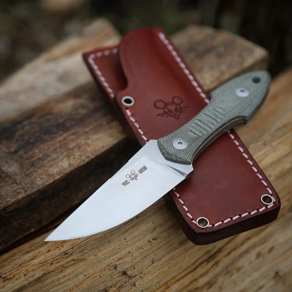 GiantMouse GMF3 Fixed Blade Knife Satin Drop Point Blade with Leather Sheath Outdoor Camping Hunting Portable Straight Knives